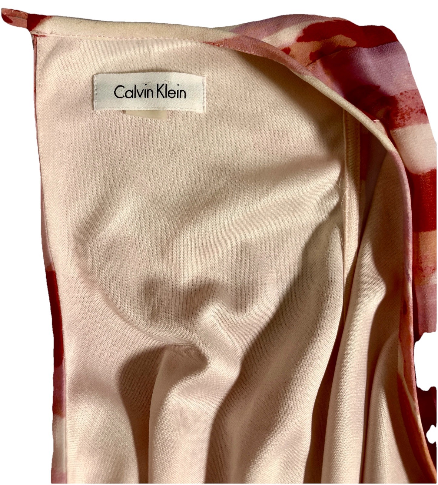 Calvin Klein Sheer Watercolor Stripe Shift Dress Trapeze Watermelon Pink Fairy L