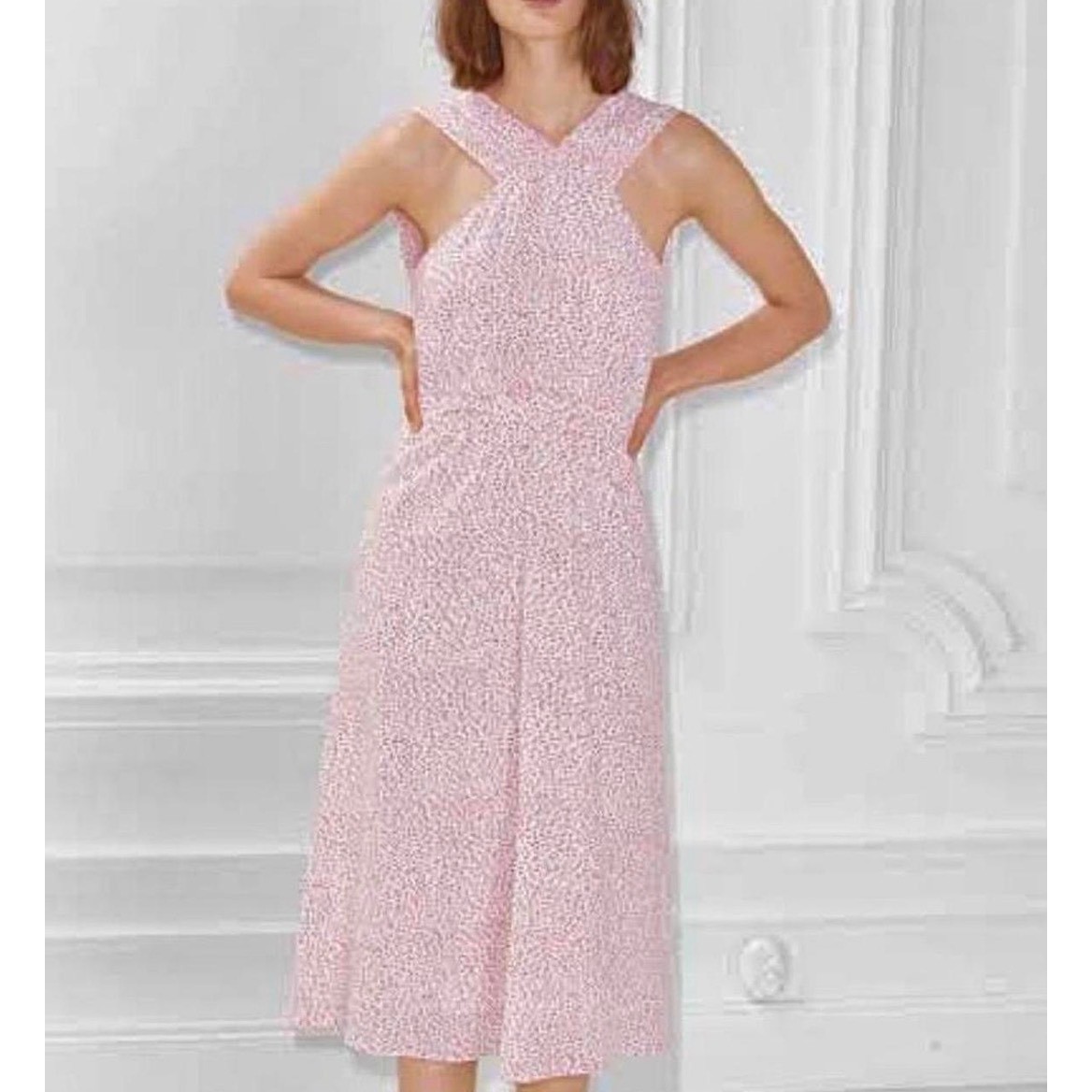 & Other Stories Cross Front Midi Dress Womens 4 Abstract Euro Summer French Girl
