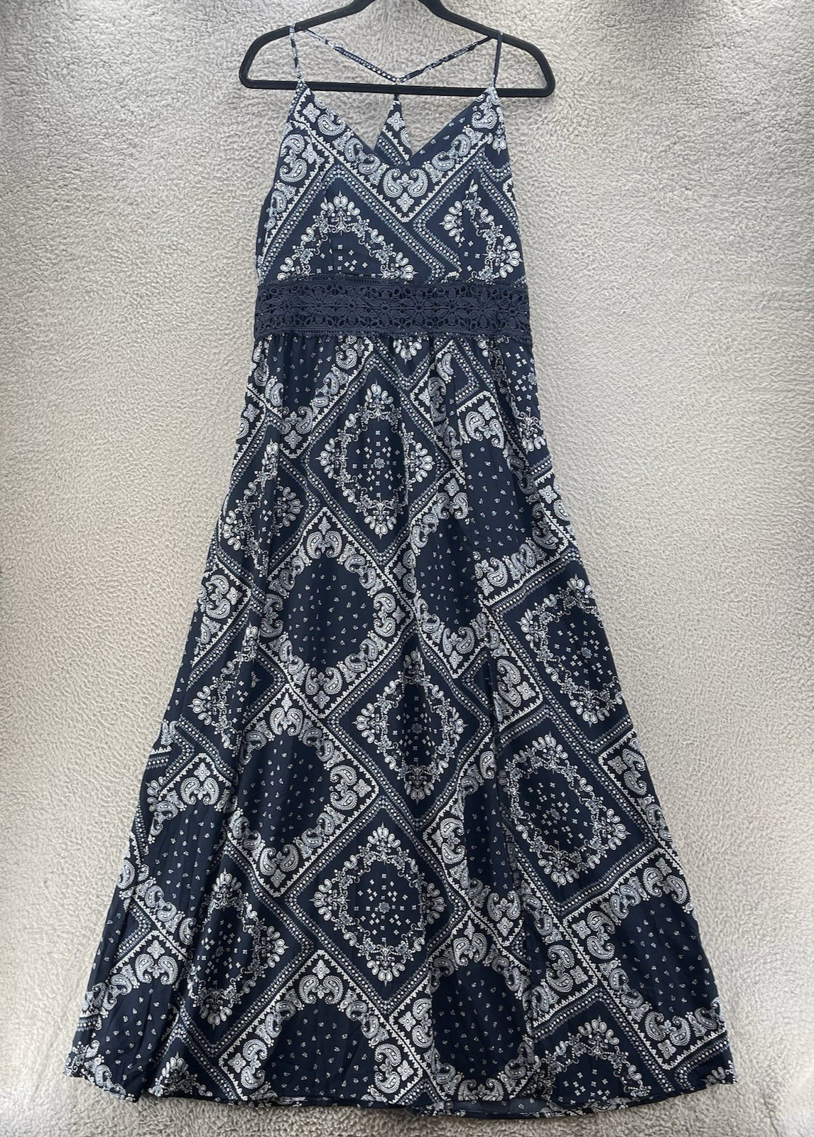 Maxi Dress Women Extra Large Blue Paisley Lightweight Casual Comfy Crochet Shein