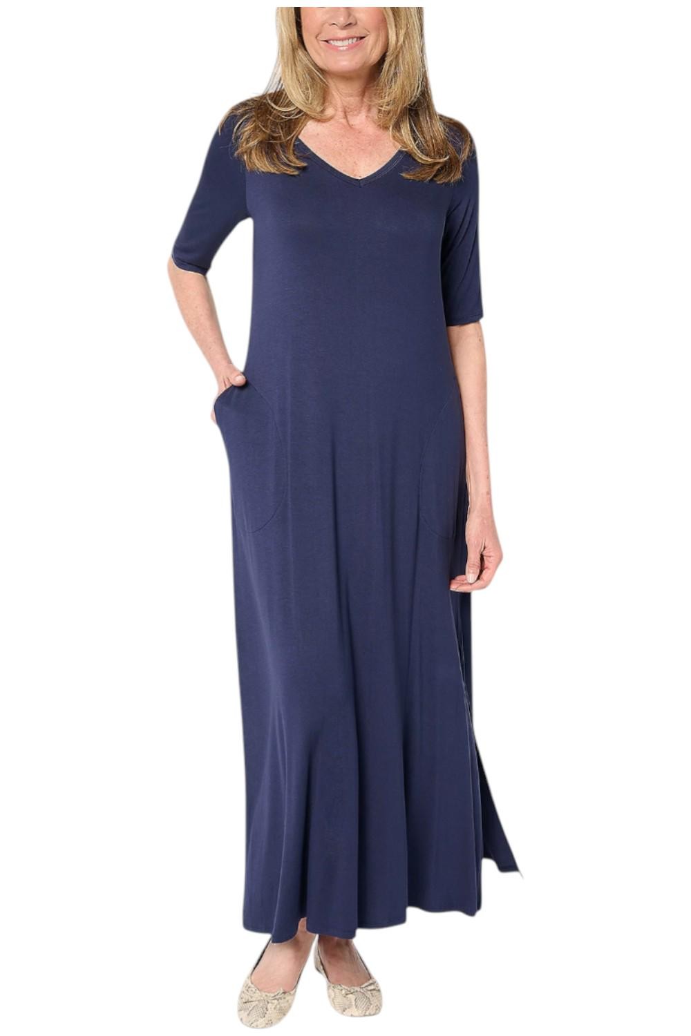 Belle by Kim Gravel Women’s Spandex Elbow Sleeve Maxi Dress Twilight