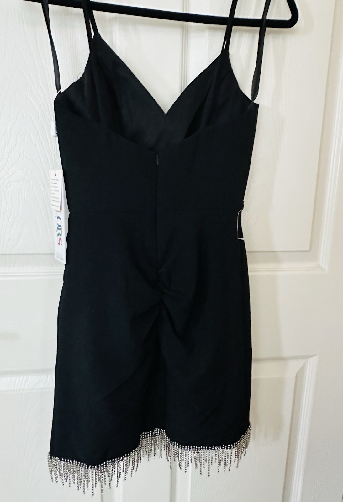 Colors Brand Black Strappy Cocktail Dress with Rhinestone Fringe Hem Size 4 NWT