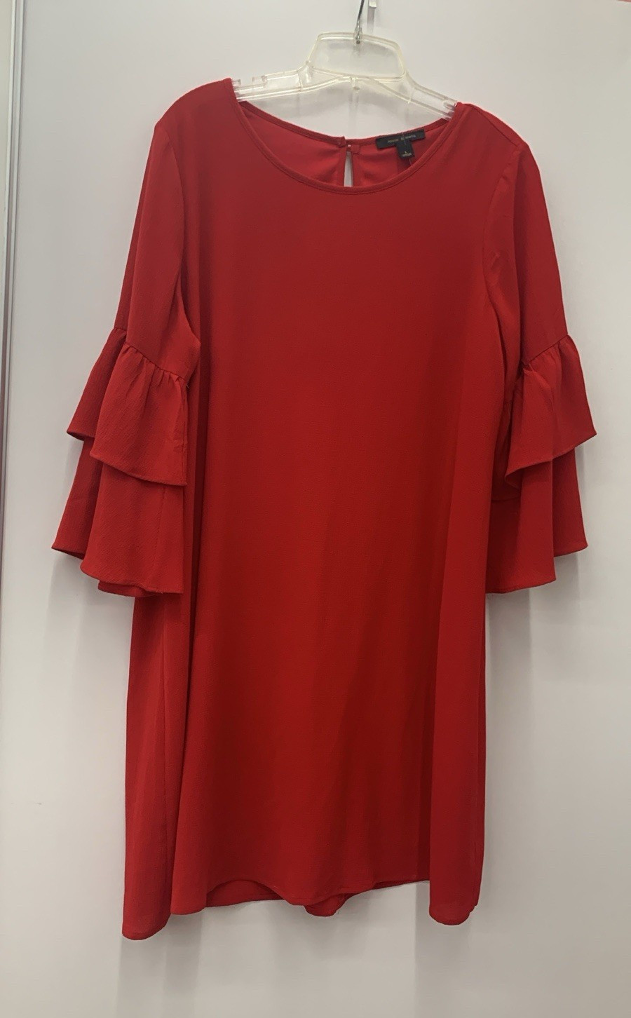 White House Market Red Ruffle Bell Sleeve Shift Knee Dress Womens L
