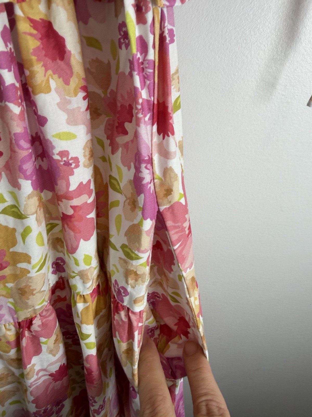 Sofie the Label Womens Dress Medium Midi Tiered Floral Pink Puff Sleeve