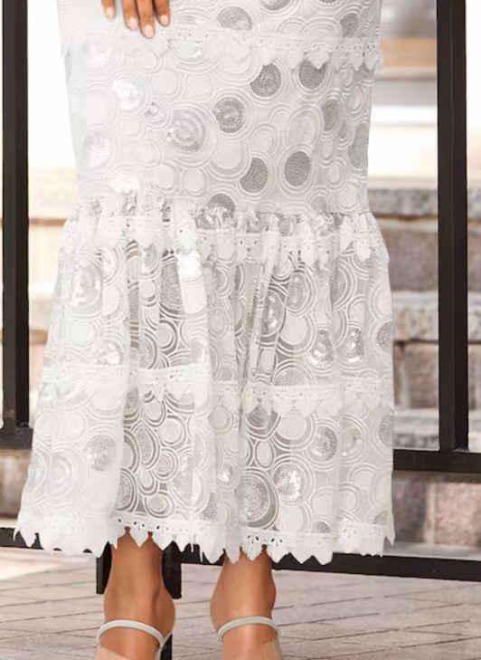 Size 12 Ashro White Formal Summer Spring Wedding Church Makena Dot Sequin Dress