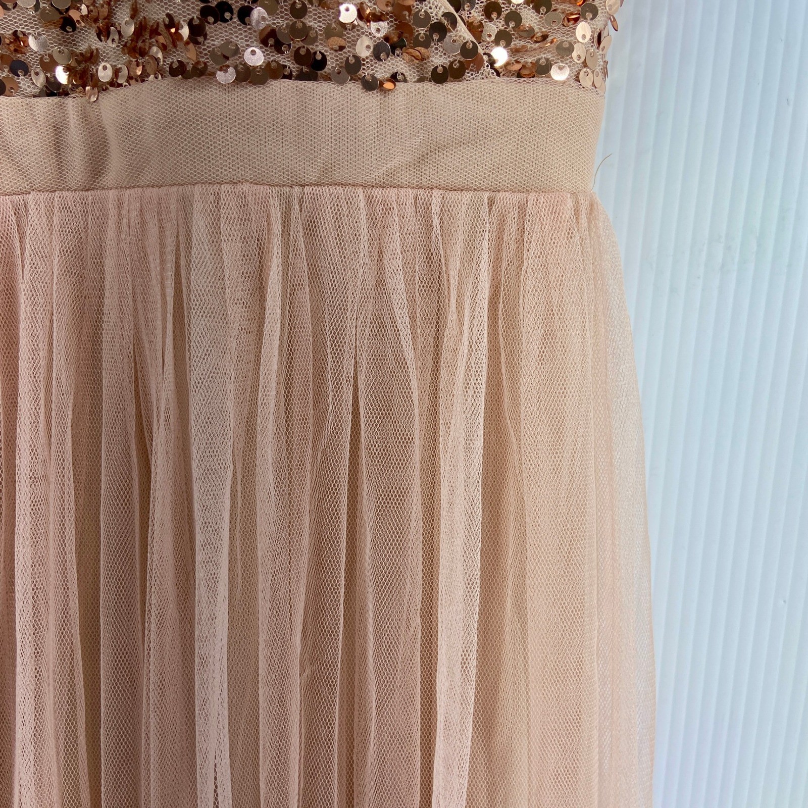Cupshe Peach Pink Rose Gold Sequined Tulle Evening Dress Gown Womens Large NWT