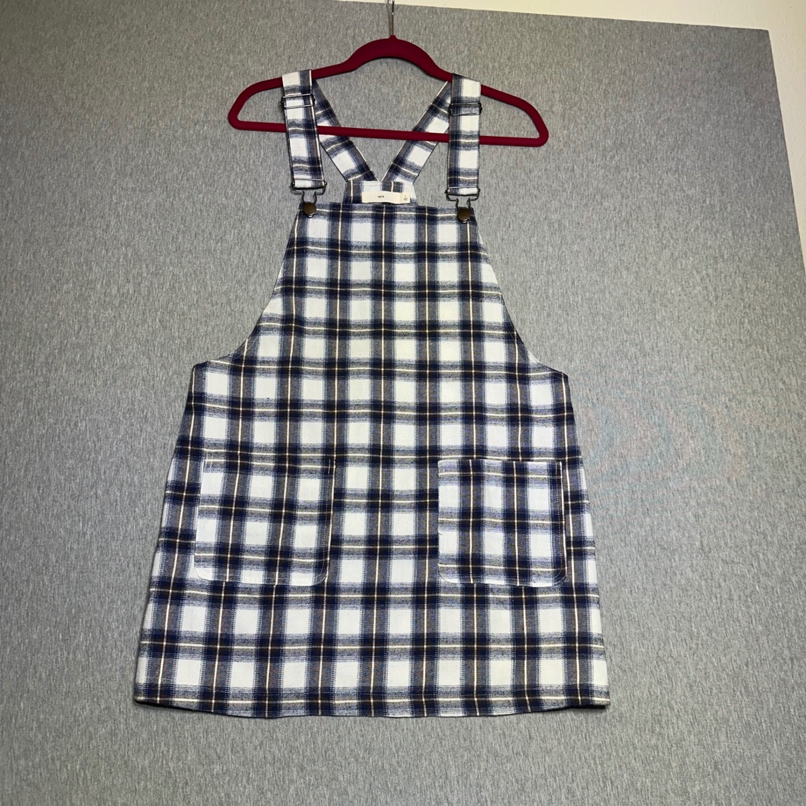 tgla Plaid Pinafore Preppy Academic Overall Dress Blue Wh Checkered Mini Pocket