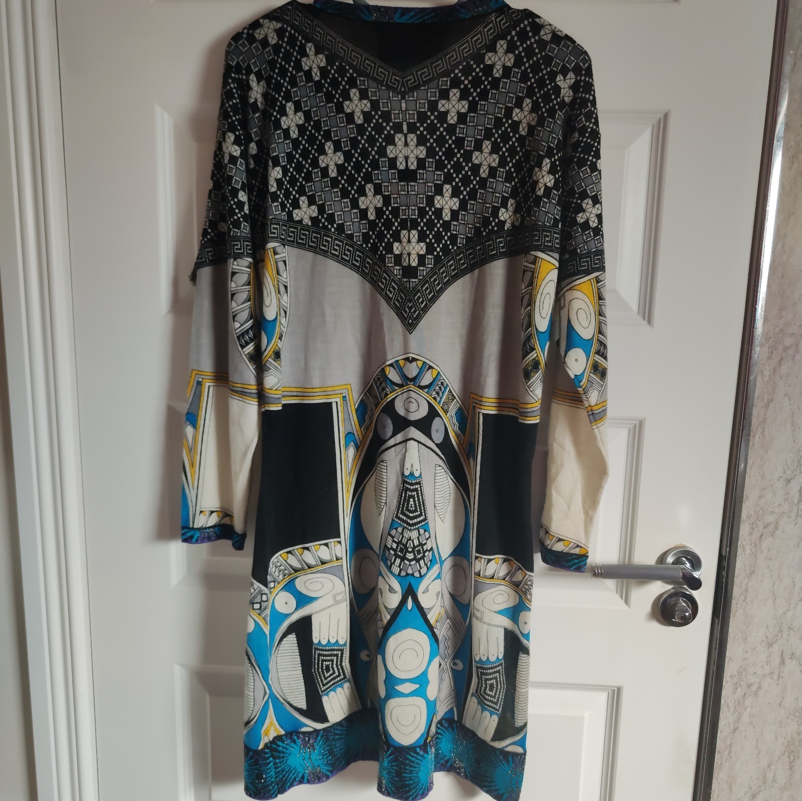 Custo Barcelona Blue Black Graphic Print Mini Dress Tunic Size XL STAIN