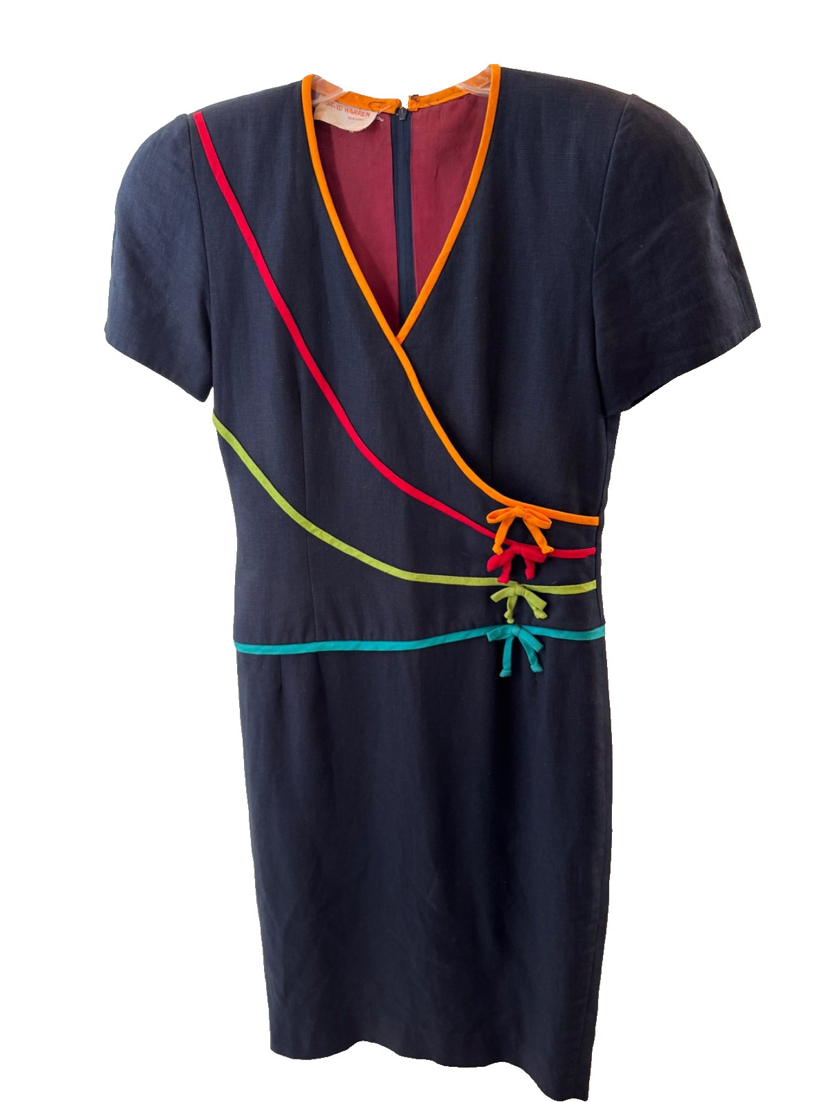 David Warren New York Elegant Navy Blue Dress SZ 4 Short Sleeve Fully Lined