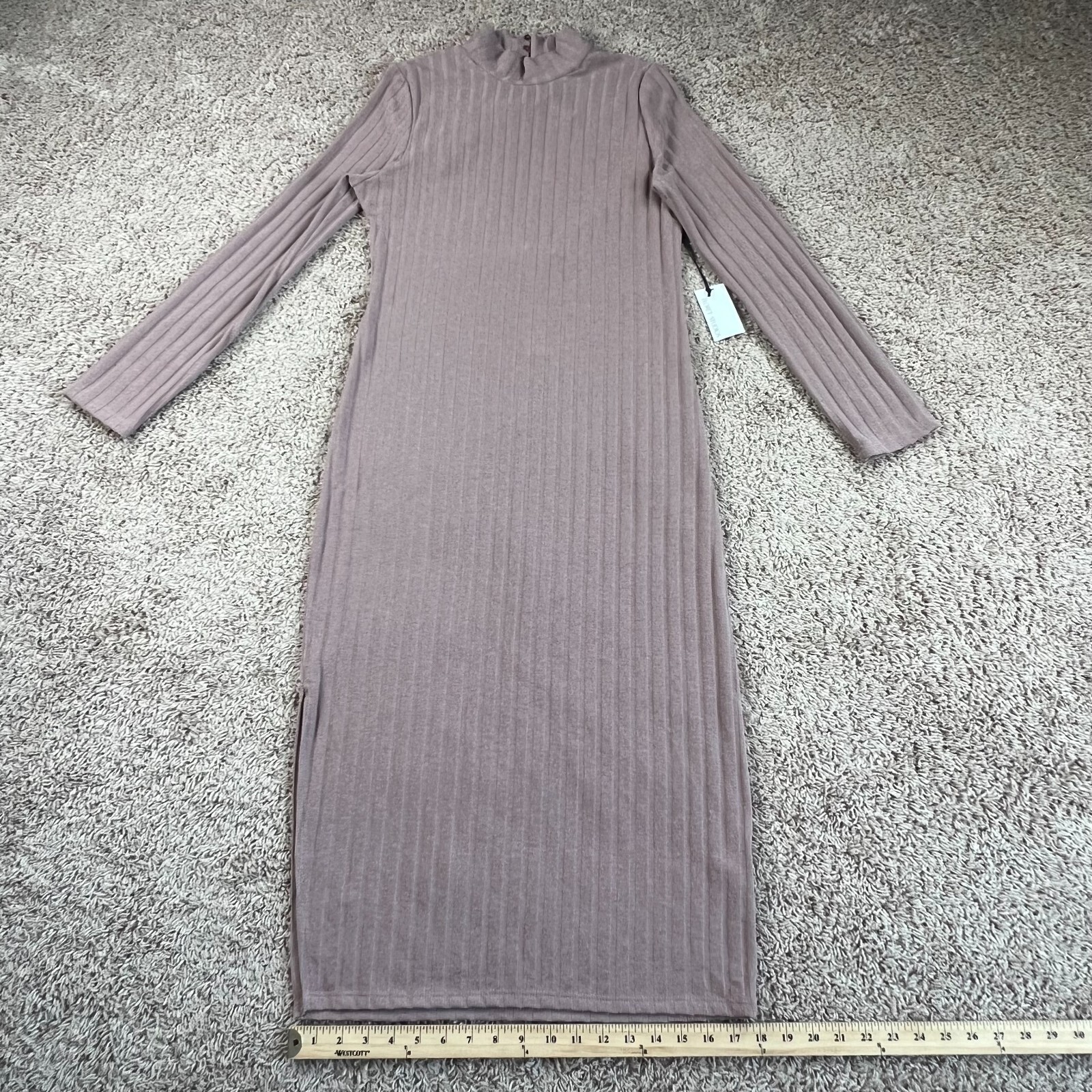 FLORET STUDIOS Womens Mocha Mock Neck Knit Midi Dress XL Side Slit Back Cutout