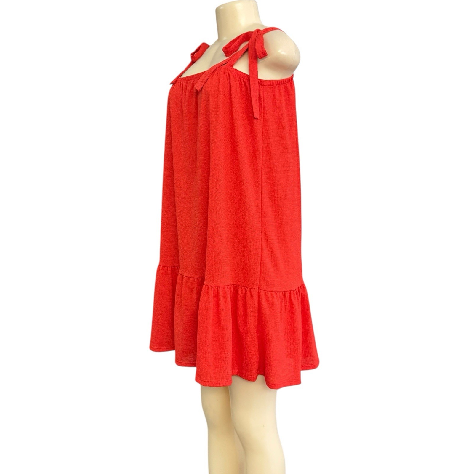 GREEN ENVELOPE Red Halter Sundress Summer Relax Fit Tiered Mini Dress Cover Up M