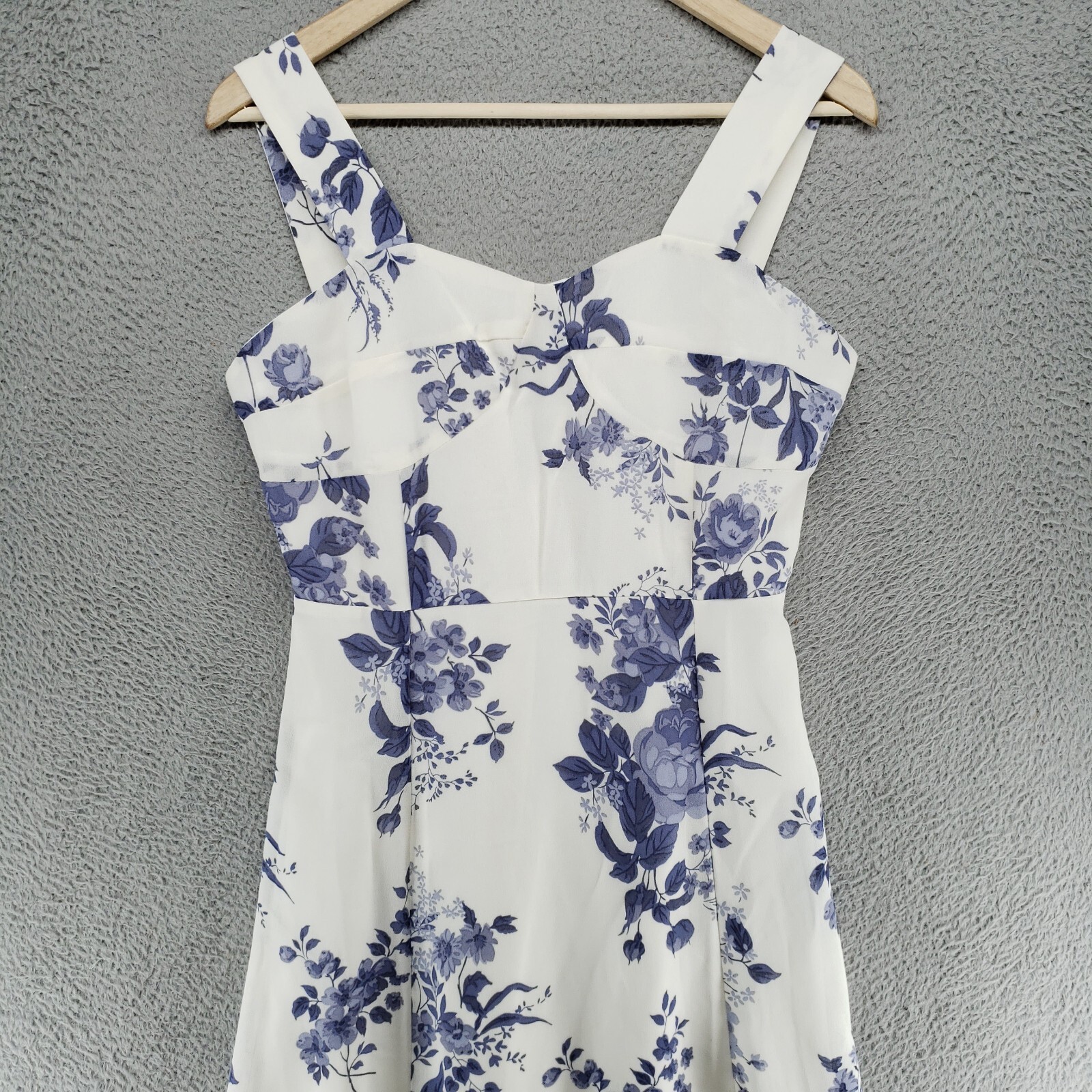 NLW Womens L Floral Pattern Strap Mini Dress Cotton White Blue