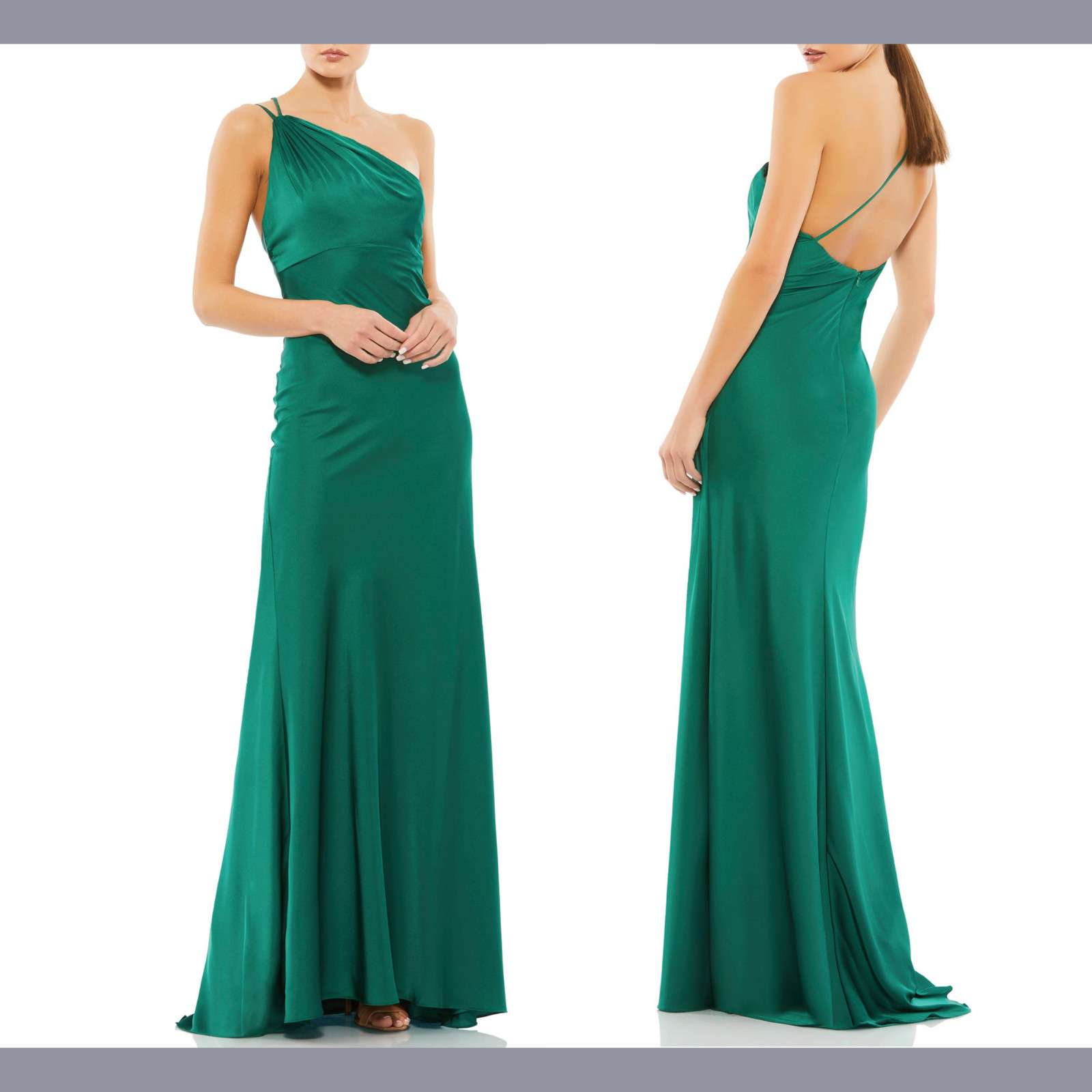 NWT $298 IEENA for Mac Duggal [ 2 ] One Shoulder Satin Sheath Gown Emerald #G886