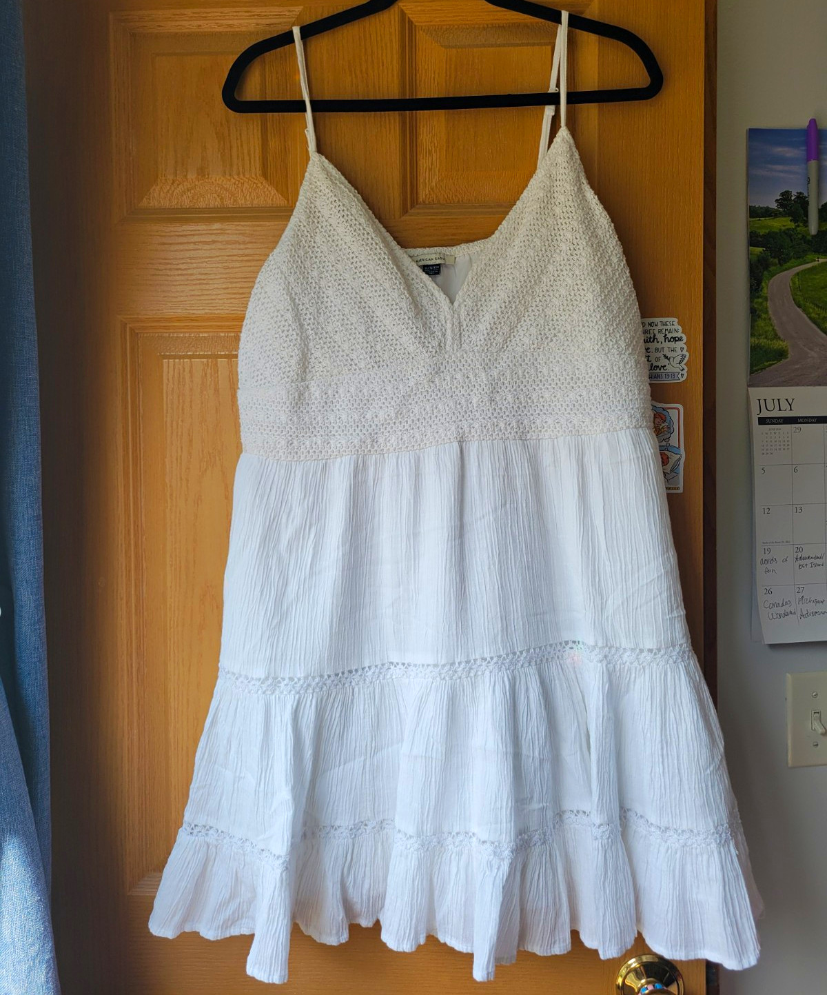 American Eagle White Crochet V-Neck Strappy Sundress Short Ruffle XL