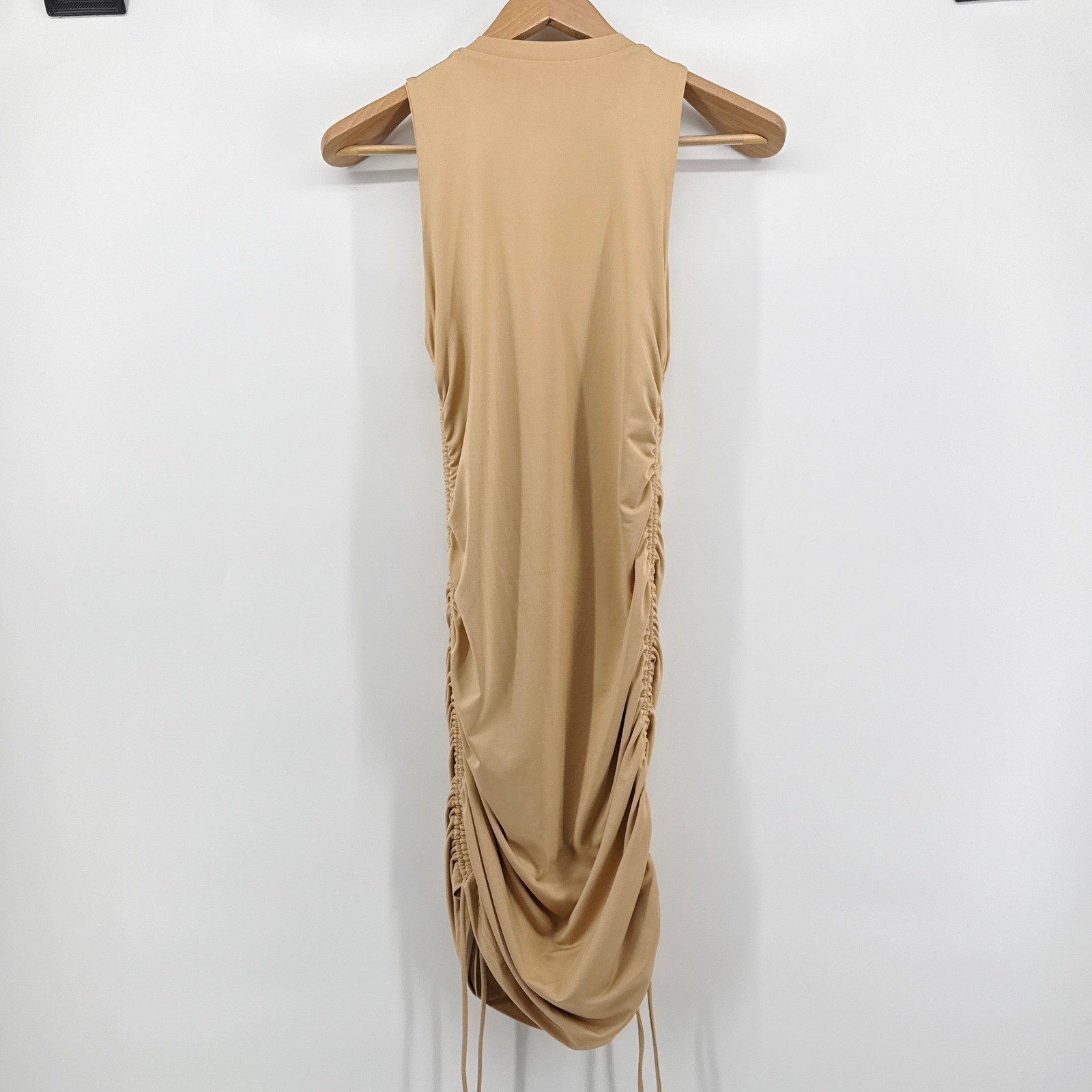 Superdown Cory Ruched Side Mini Dress Tan Nude Sleeveless Revolve Size S EUC