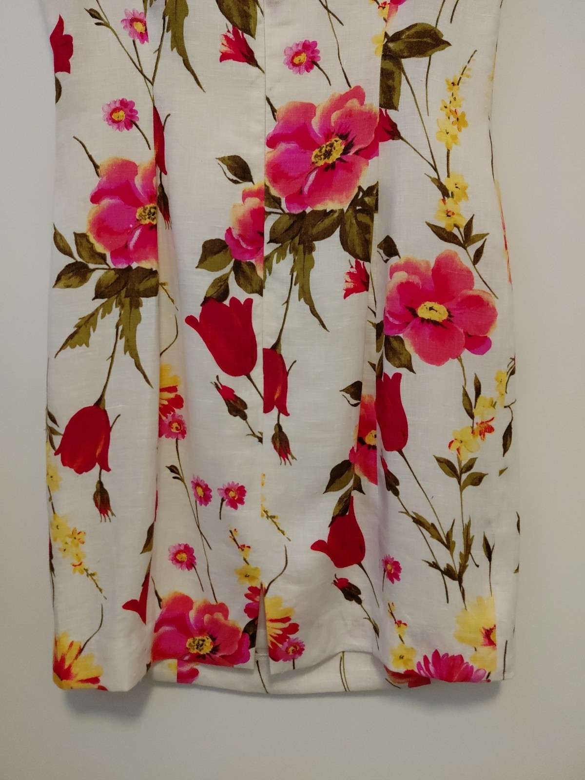 Jones New York 100% Linen Floral Shift Dress Sleeveless White Pink Yellow 4