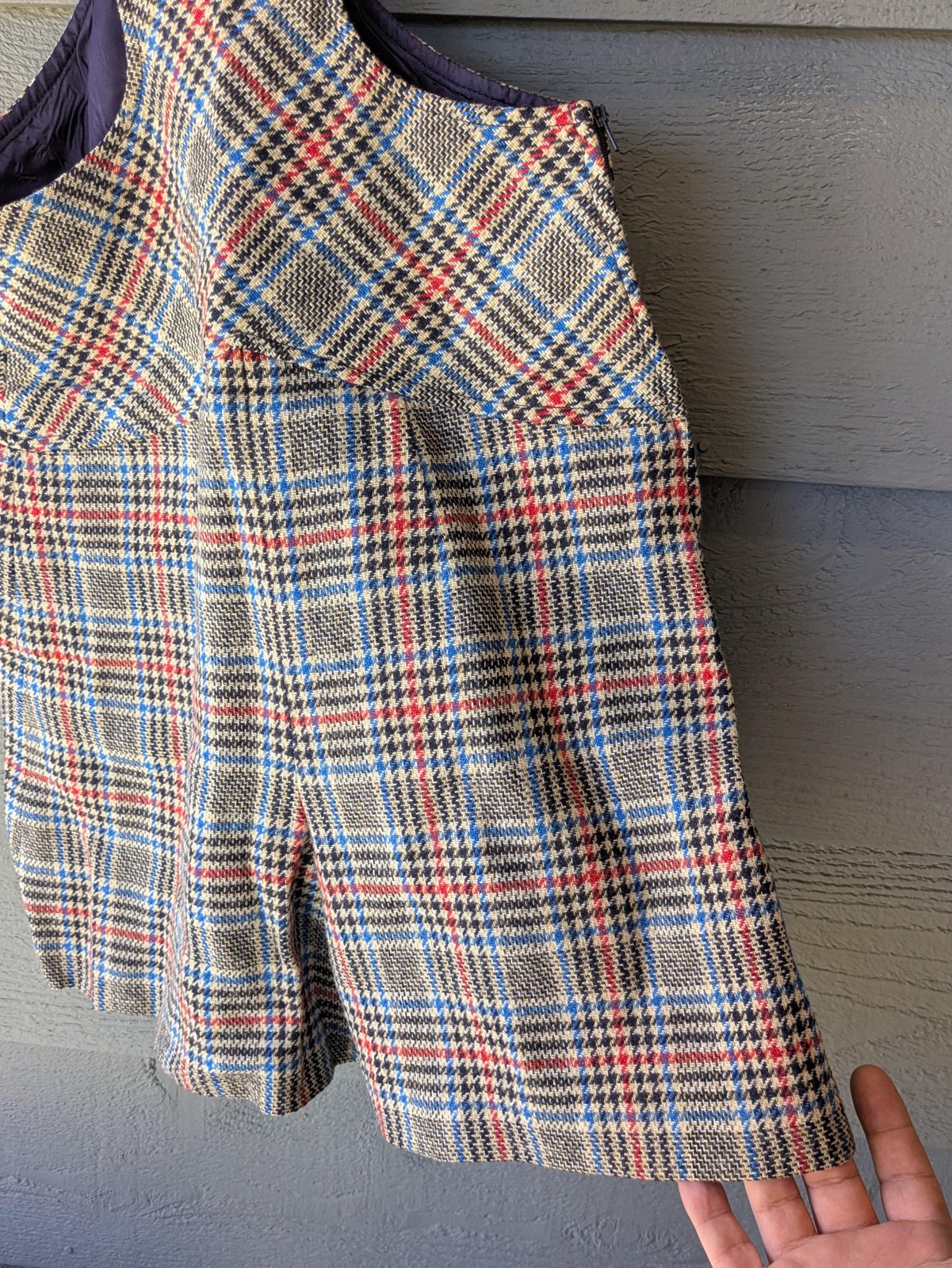 Vintage Bobbie Brooks Shortalls Juniors 7 Beige Plaid Overall A Line 1980s