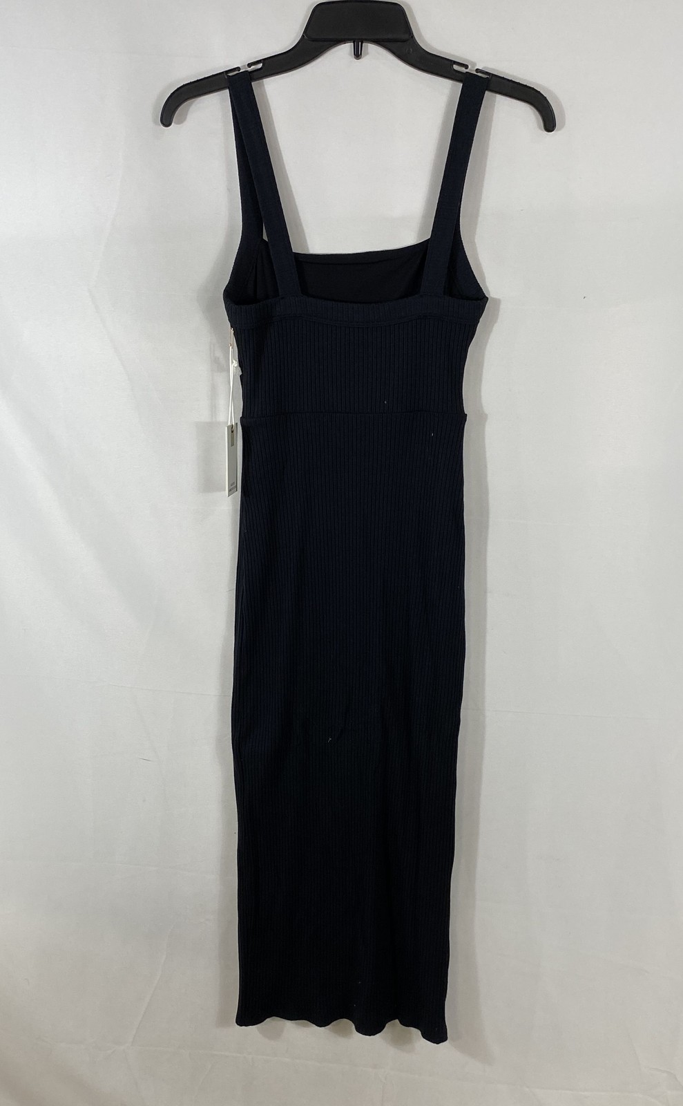 Good American Women’s Black Ribbed Sleeveless Square Neck Midi Dress Sz 1 NWT