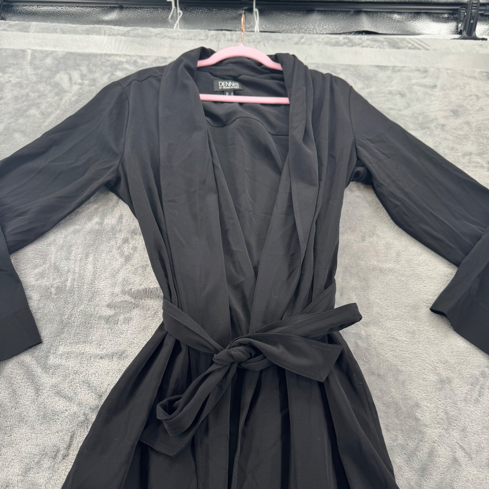 Dennis by Dennis Basso Black Long Sleeve Wrap Dress Shawl Collar Midi Small