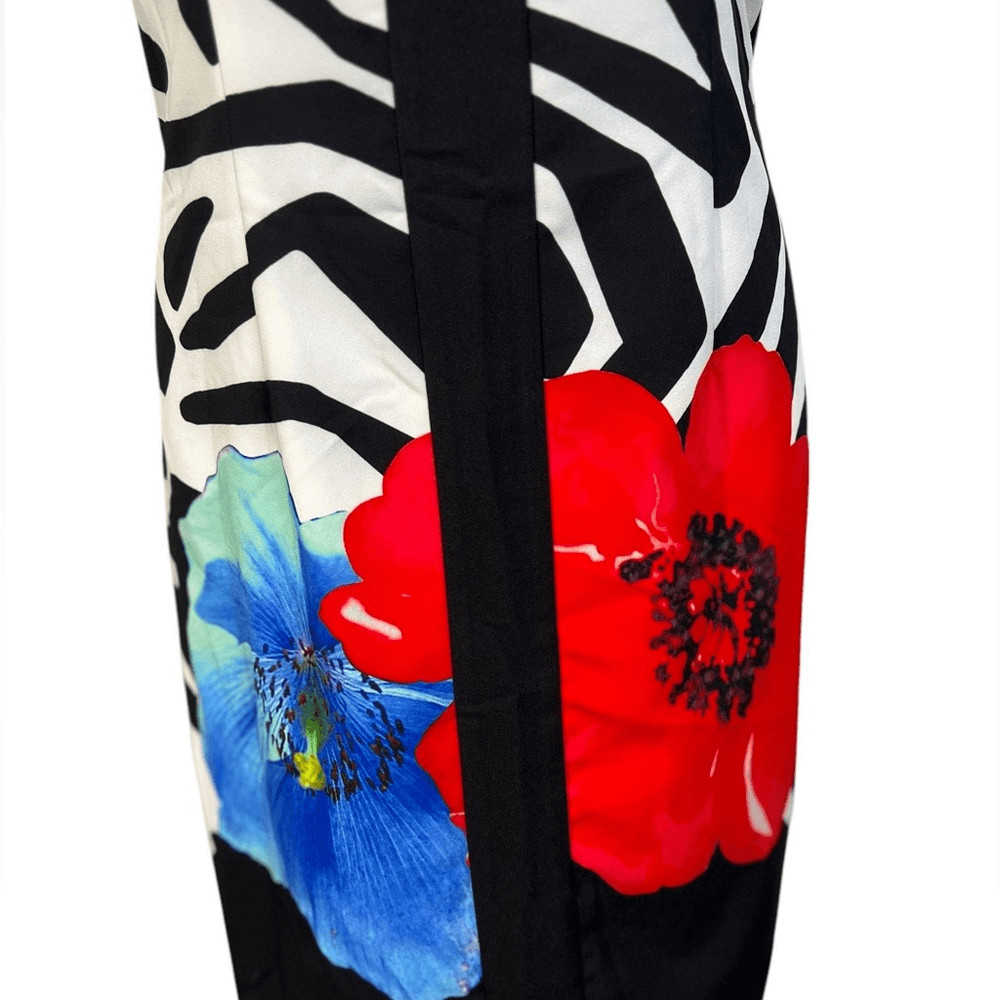 Samuel Dong dress M black white multi sleeveless knee length office business