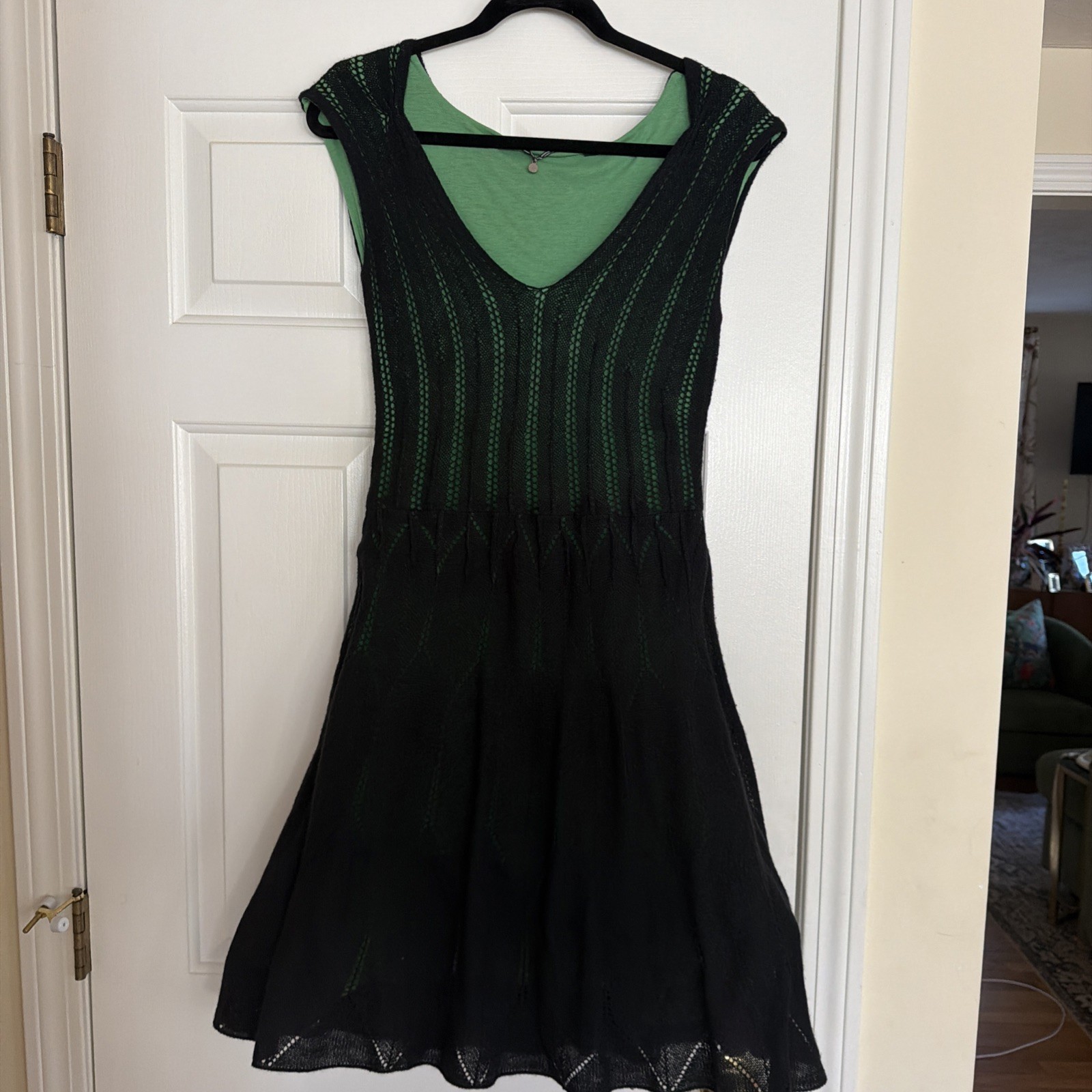 Knitted & Knotted Black Green Knit Overlay knit dress XS