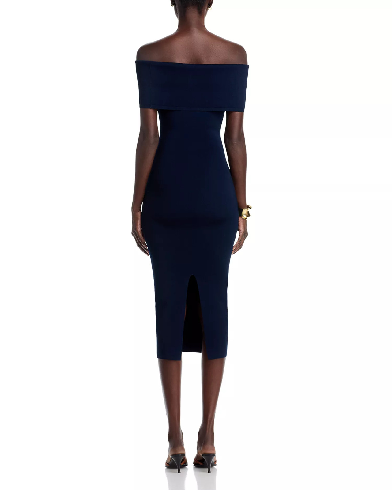 Michael Kors Sweater Dress Large Blue Off Shoulder Fold Over Midi Knit Bodycon