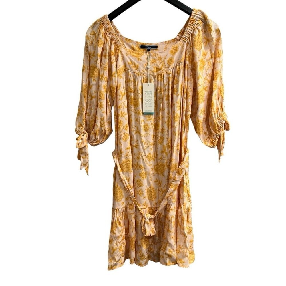Shore Brand Dress Yellow Floral Mini Off Shoulder Tiered Size S Beach Resort