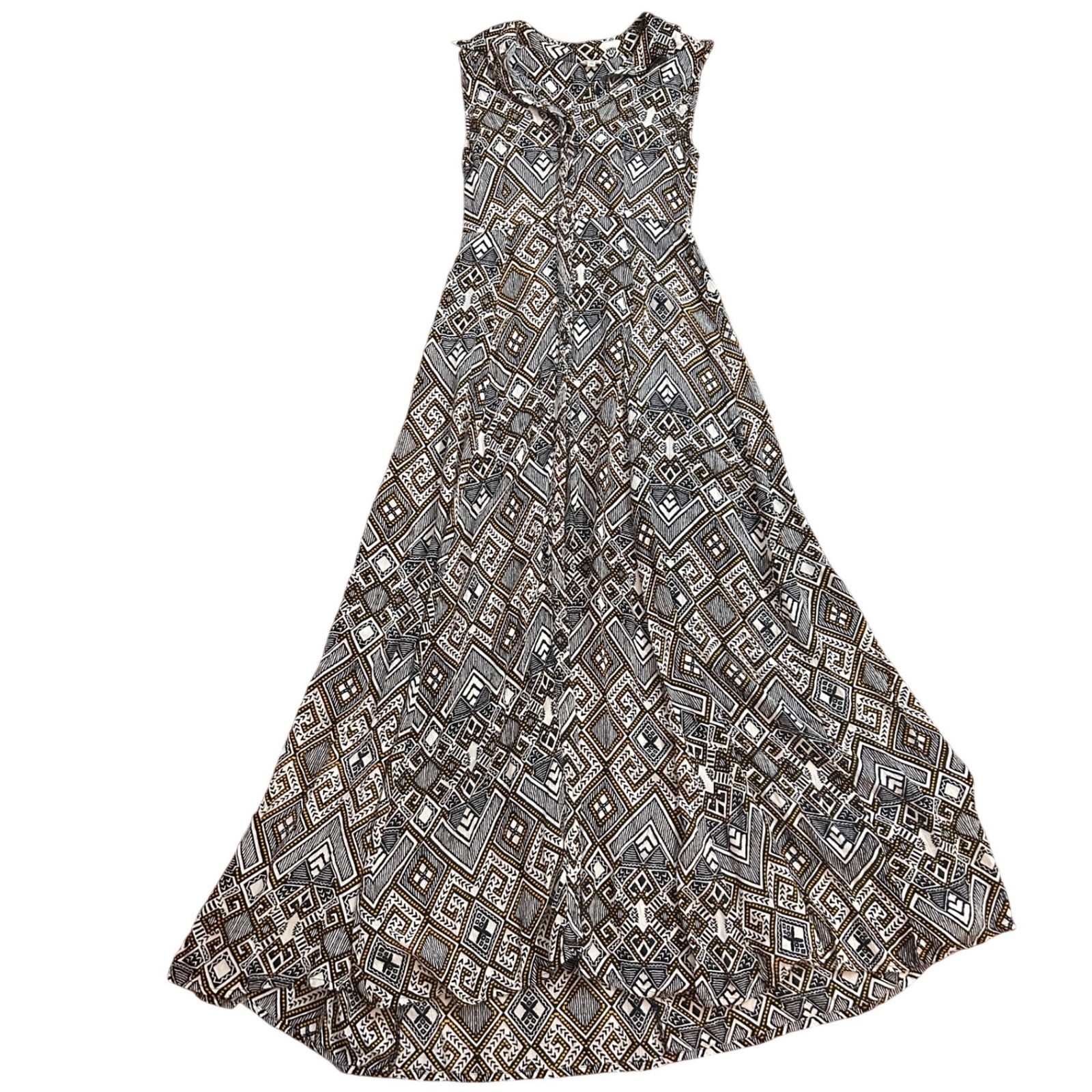 Boho Geo Chic Flowy Maxi Dress Women’s Small Modern Tribal Print