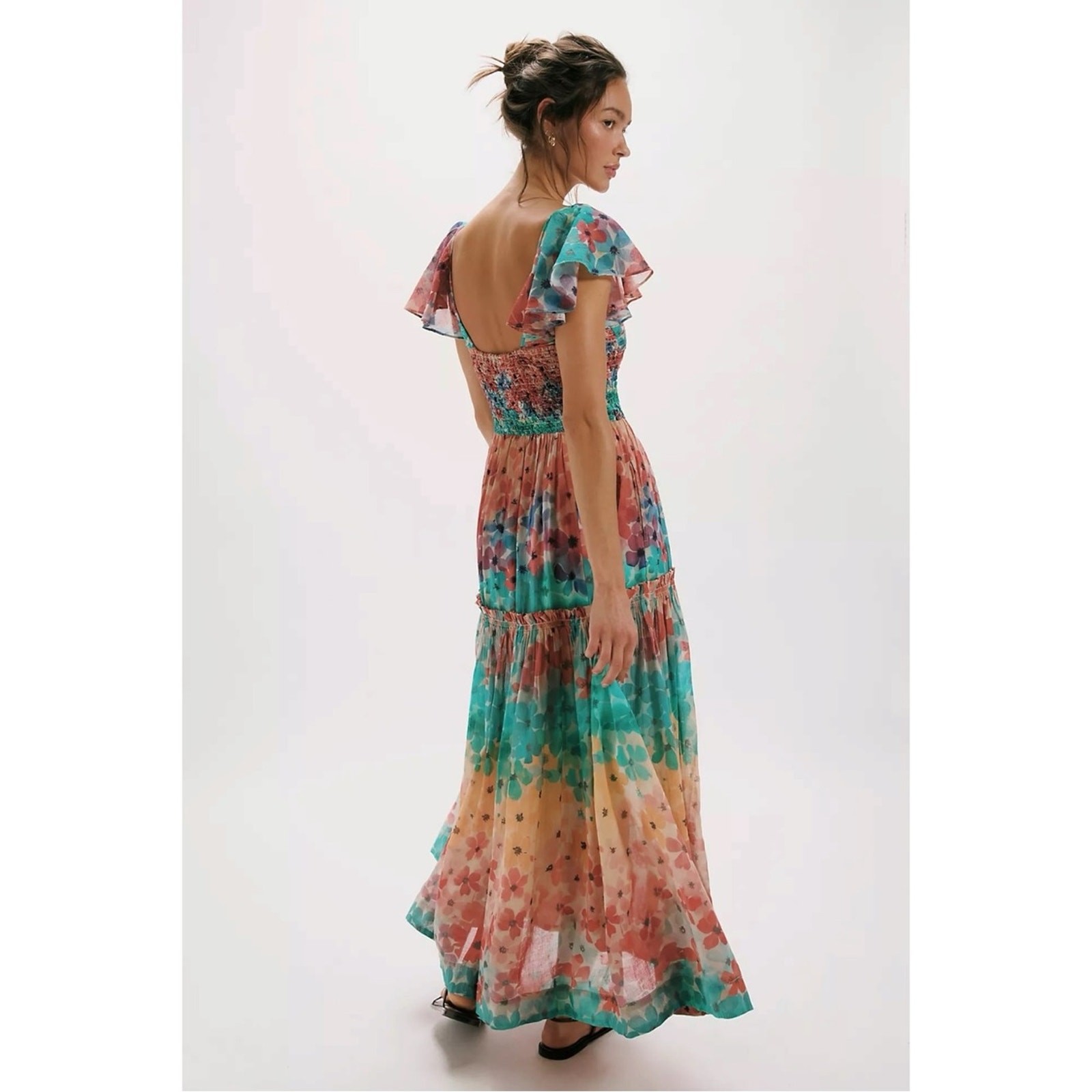 Free People Sunshine Maxi Dress in Soft Tropical Combo Size Medium NWT
