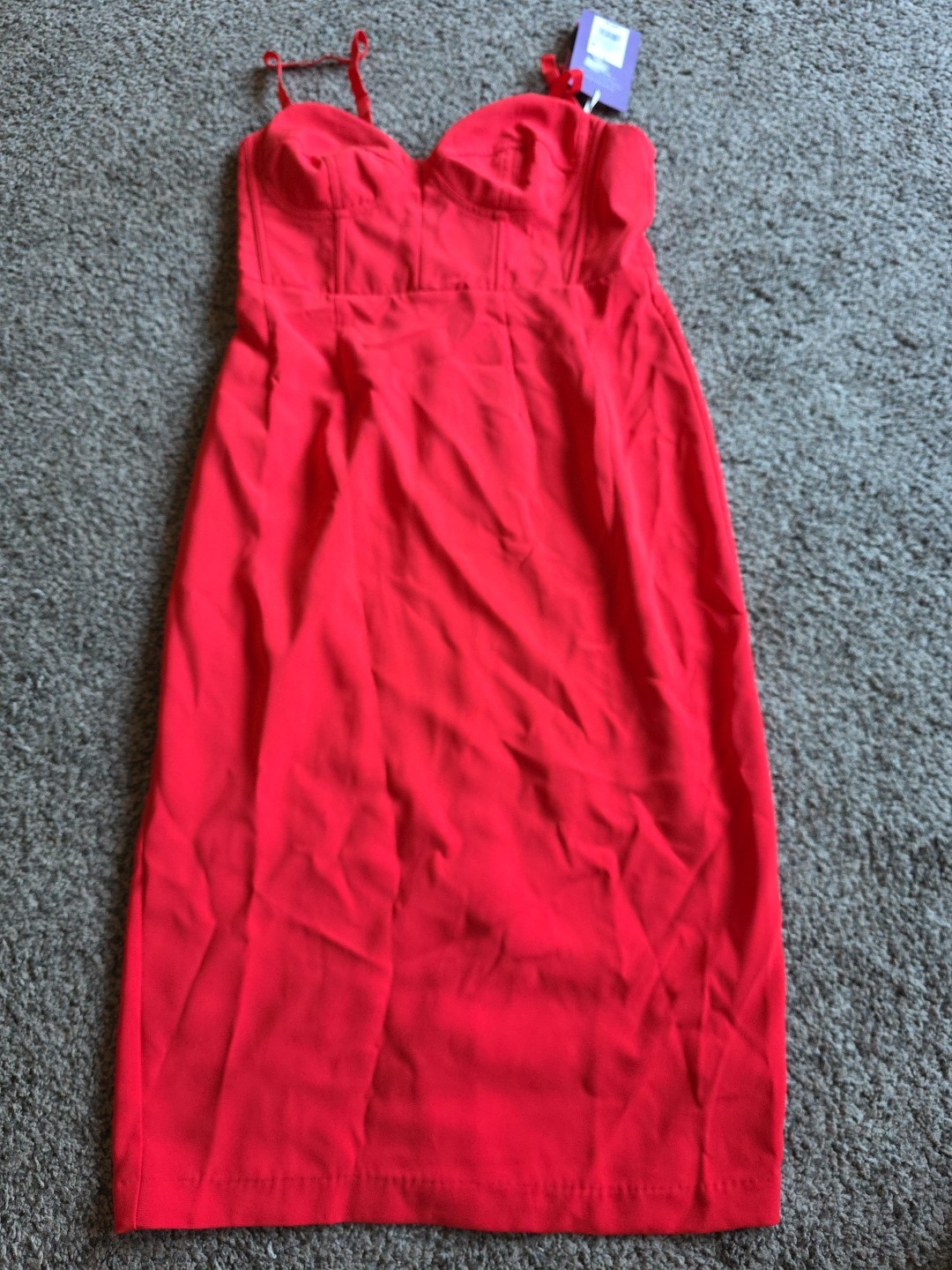 NWT Sergio Hudson Dress Womens Size Small Red Strappy Corset MIDI Pencil Dress