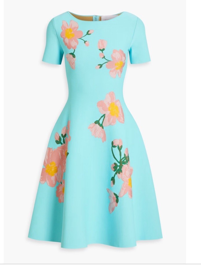 Final Price Carolina Herrera Floral Printed Fit Flare Midi Dress Blue 3XL $2390