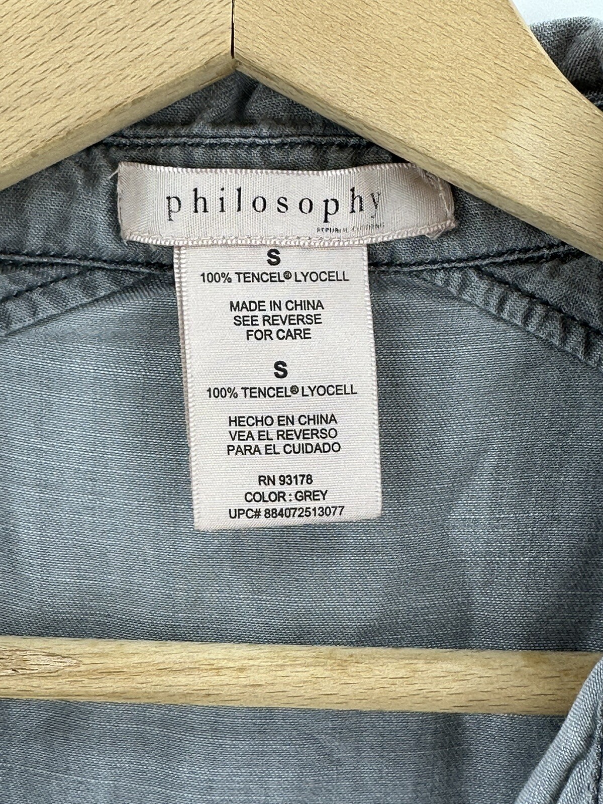Philosophy Gray 100% Tencel Long Sleeve Button Tunic Dress Women’s Size SMALL