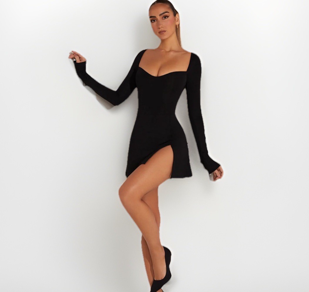 NWT Oh Polly Amryn Long Sleeve A Line Mini Dress Black Size US 8 Romantic Sexy