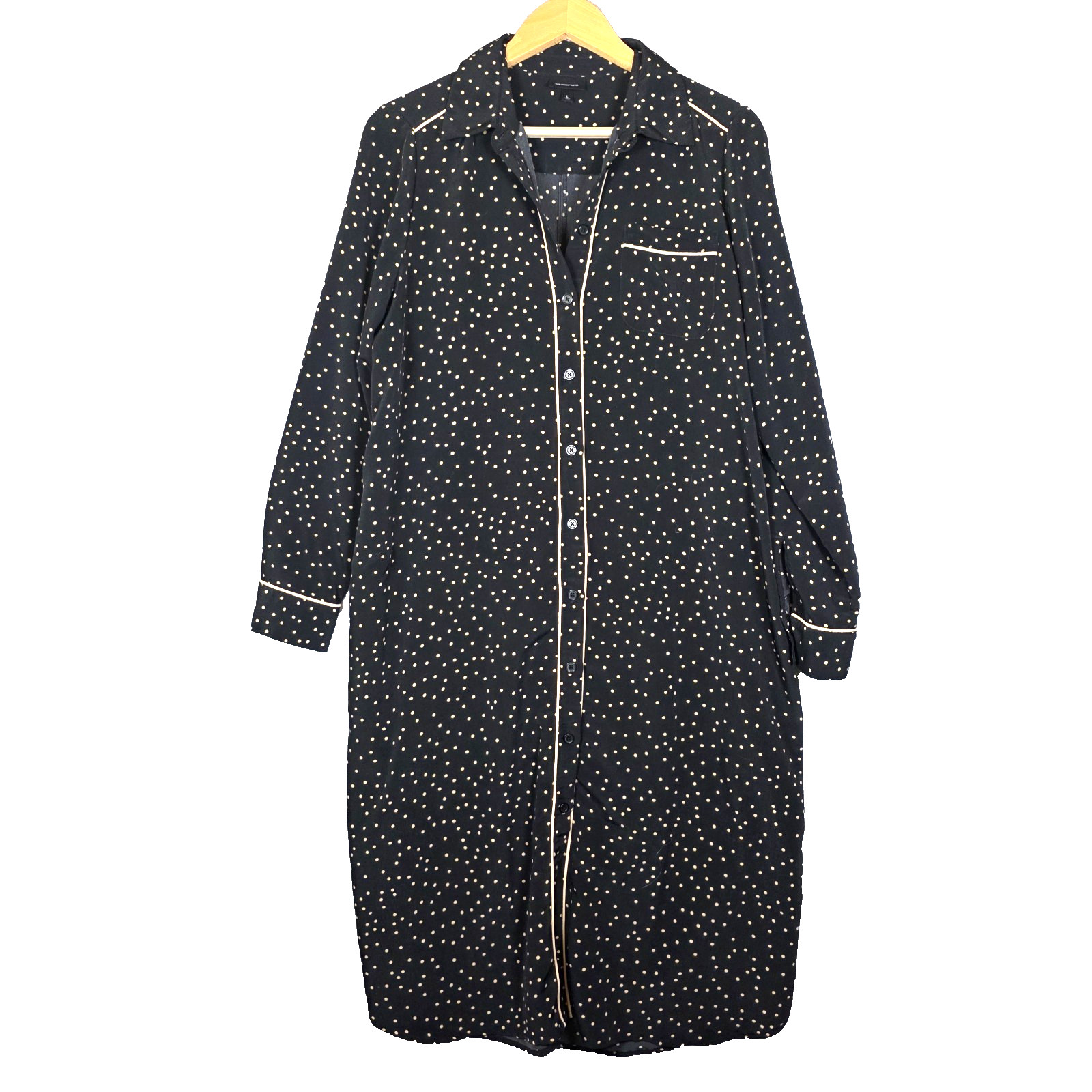 ​Who What Wear Target Polka Dot Shirt Dress L Large Black Beige Midi Long Sleeve