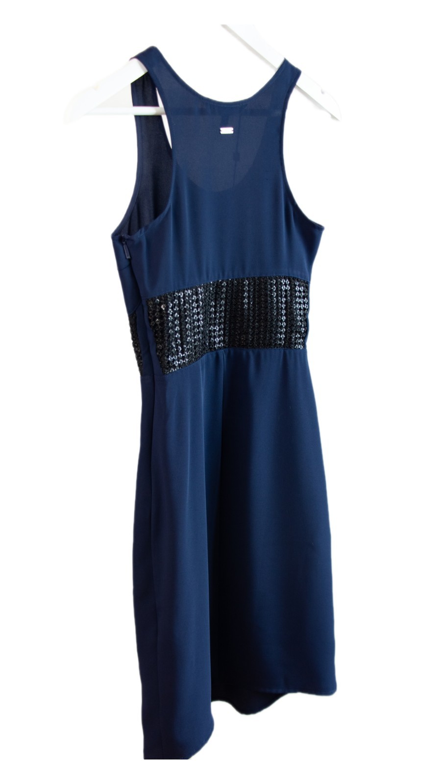 Armani Exchange NWT Navy Blue Cocktail Dress Size 0 Black Sequin Waist Sleeveles