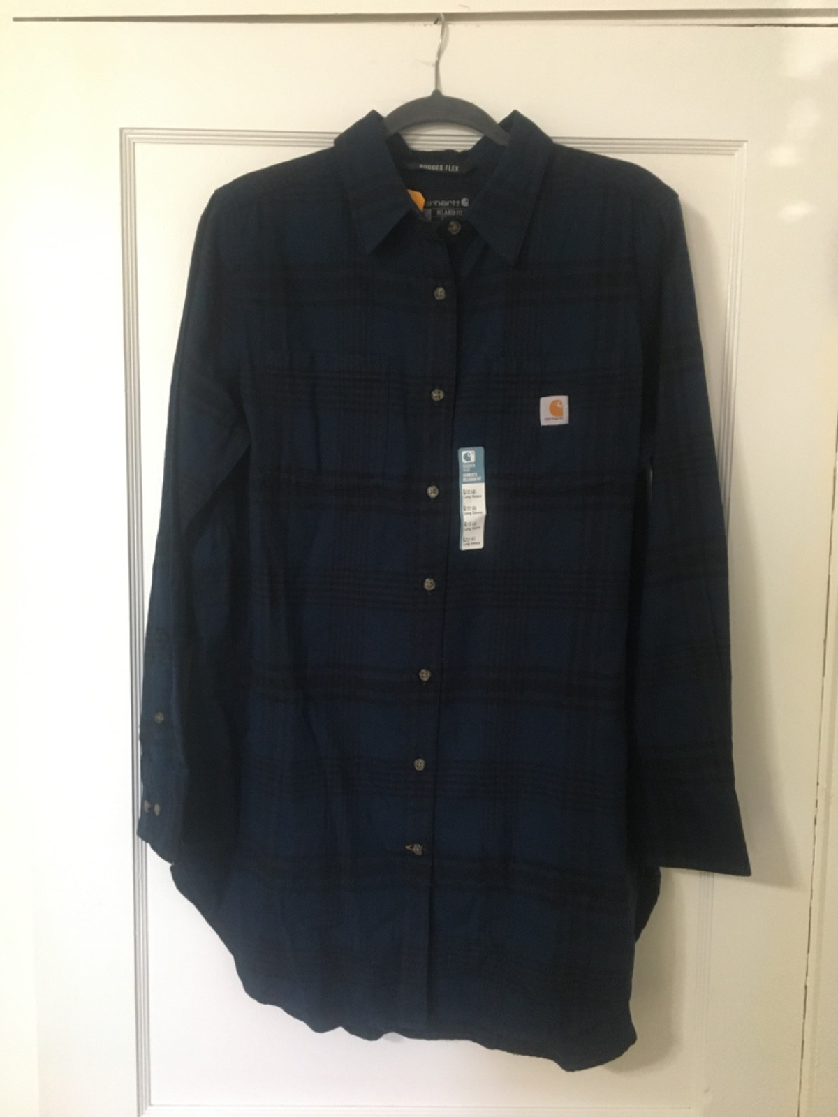 Carhartt Rugged Flex Relaxed Fit Flannel Blue Womens Tunic Size L (12-14)
