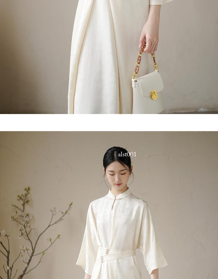 Retro Chinese Style Zen Design Womens Stand Collar 3/4 Sleeve Long Dresses Qipao