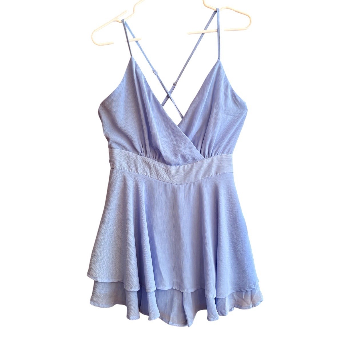 Women’s Romper Spaghetti Straps V Neck Mini Shorts Ruffle Chiffon Size Large