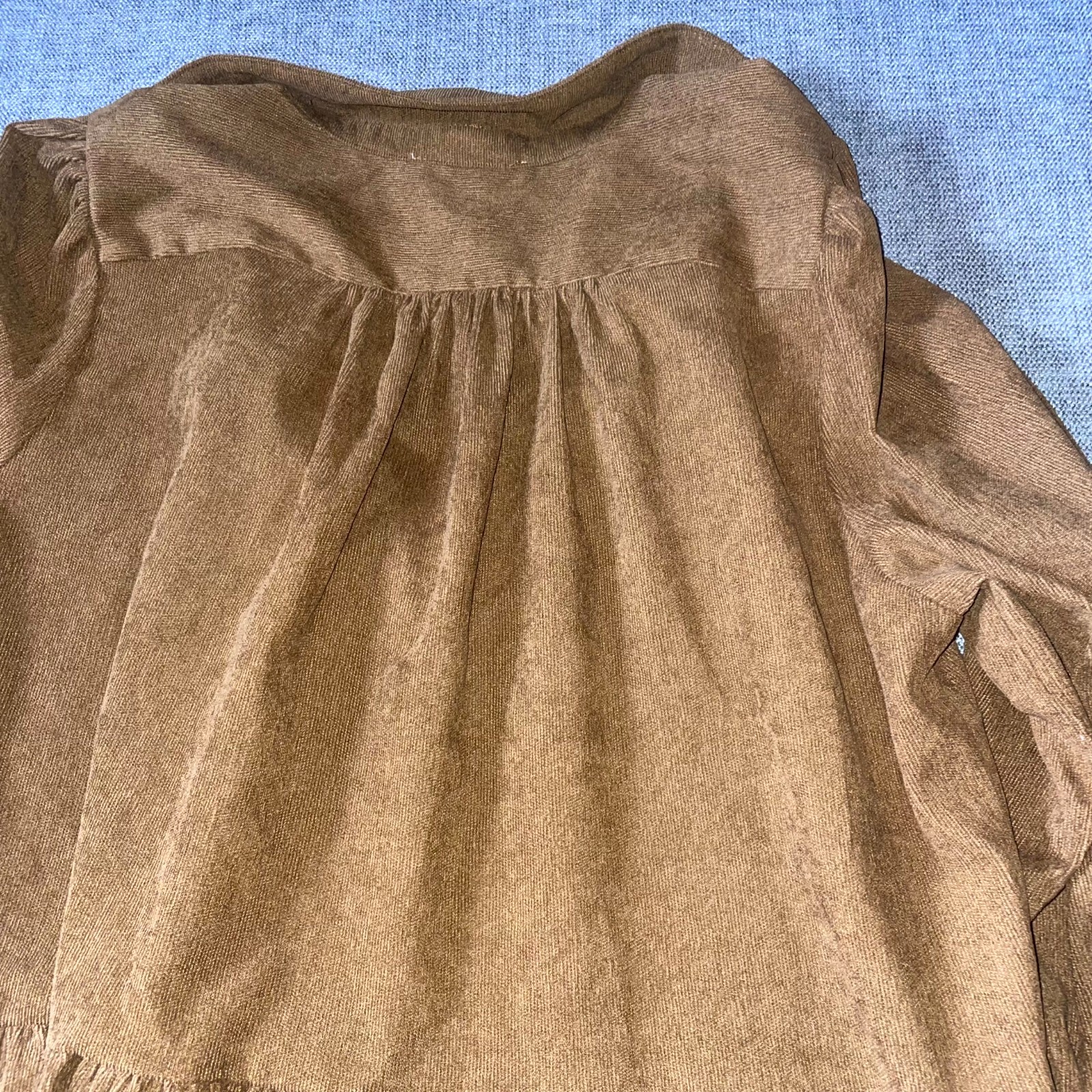 Pinch Tiered Mini Dress Womens Large Brown Puff Sleeve Collared Button Front