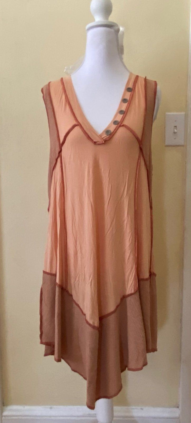 POL dress mini dress tunic boho bohemian NEW POL size small apricot vneck dress