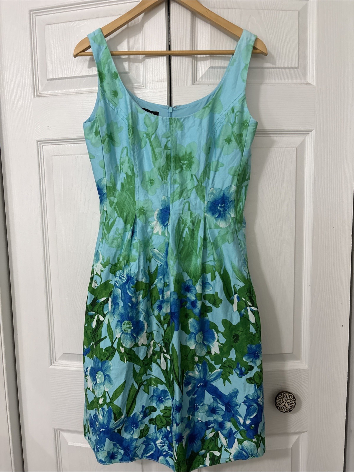Nine West Watercolor Floral Midi Dress Pleated Sz 8