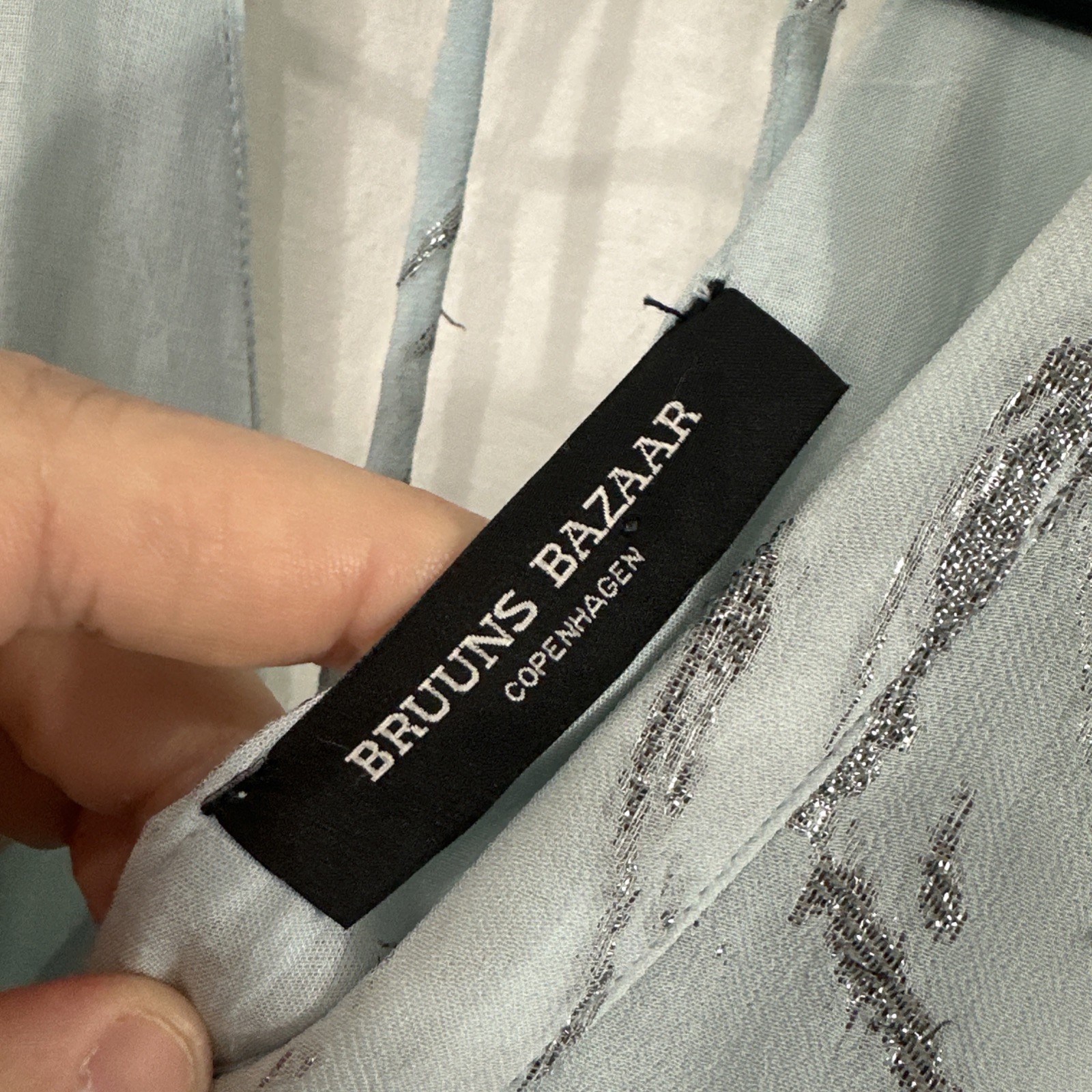 Bruuns Bazaar Blue Silver Metallic Flutter Sleeve Maxi Dress Womens Sz 36 Formal