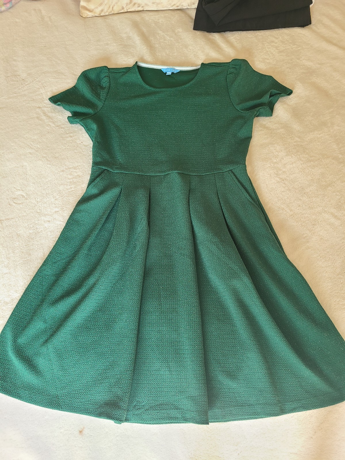 Draper James Emerald Green Silver Shimmer Fit-and-Flare Dress Size M