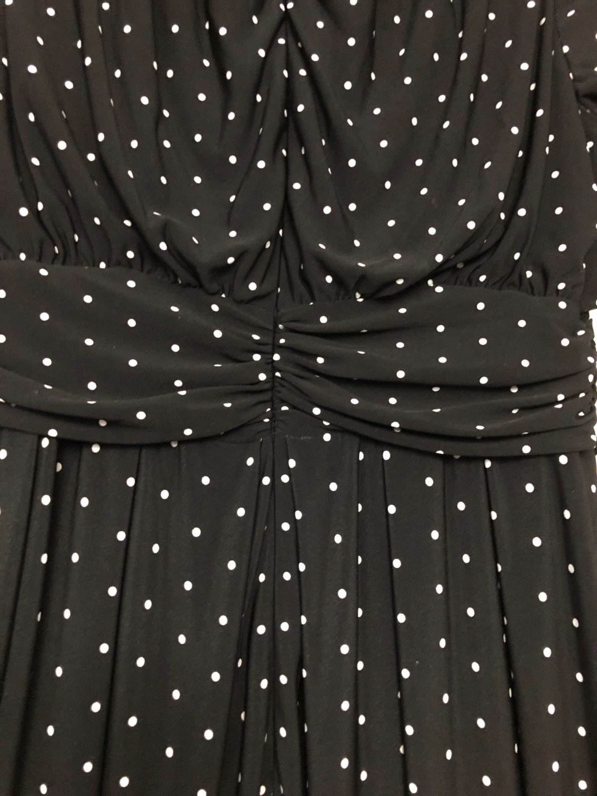 Coldwater Creek Womens Sleeveless Knit Midi Dress Sz 12 Black Polka Dot Ruched