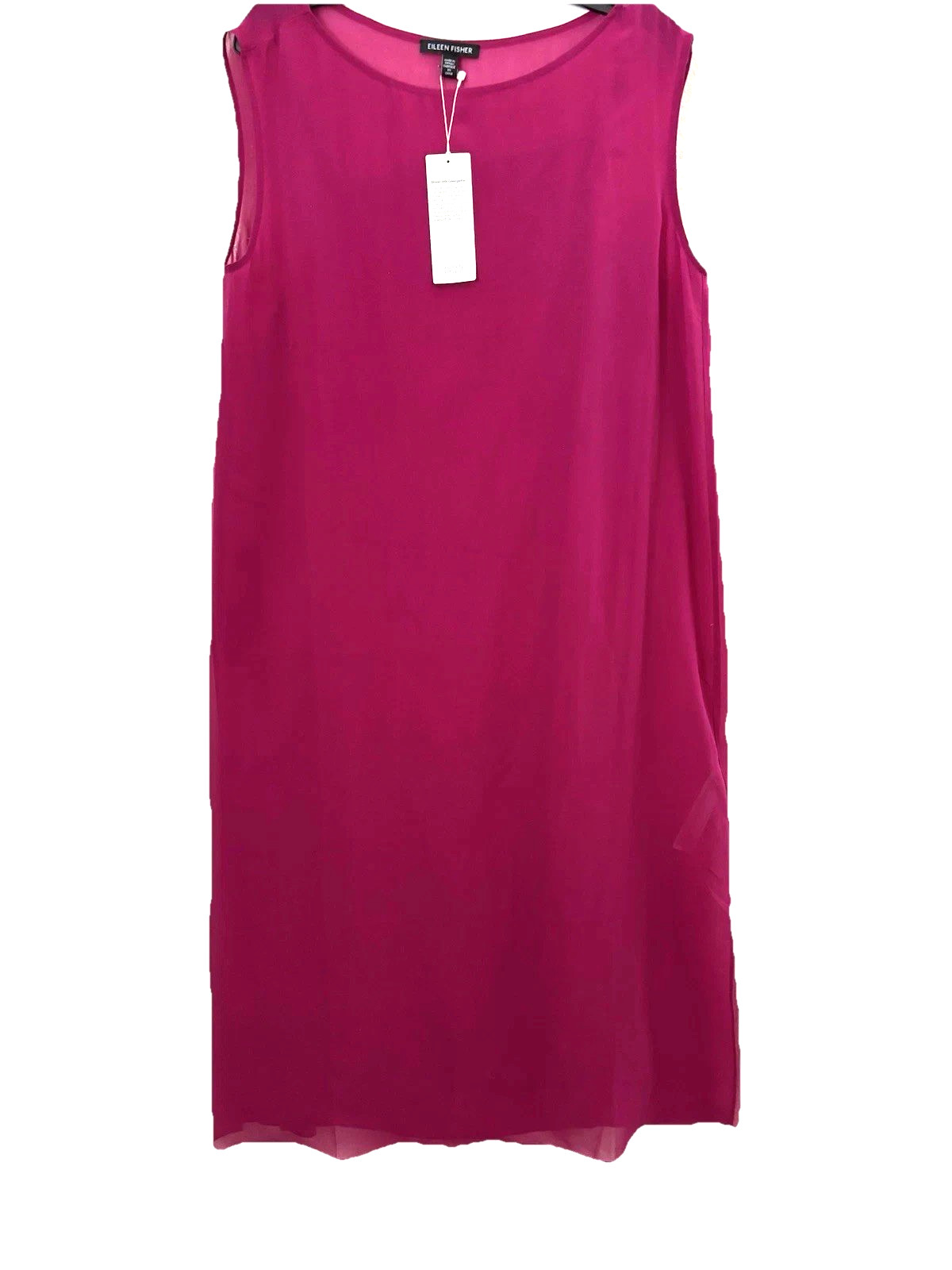 Eileen Fisher Sangria Silk Georgette Bateau Neck Midi Dress W/Liner L NWT $398