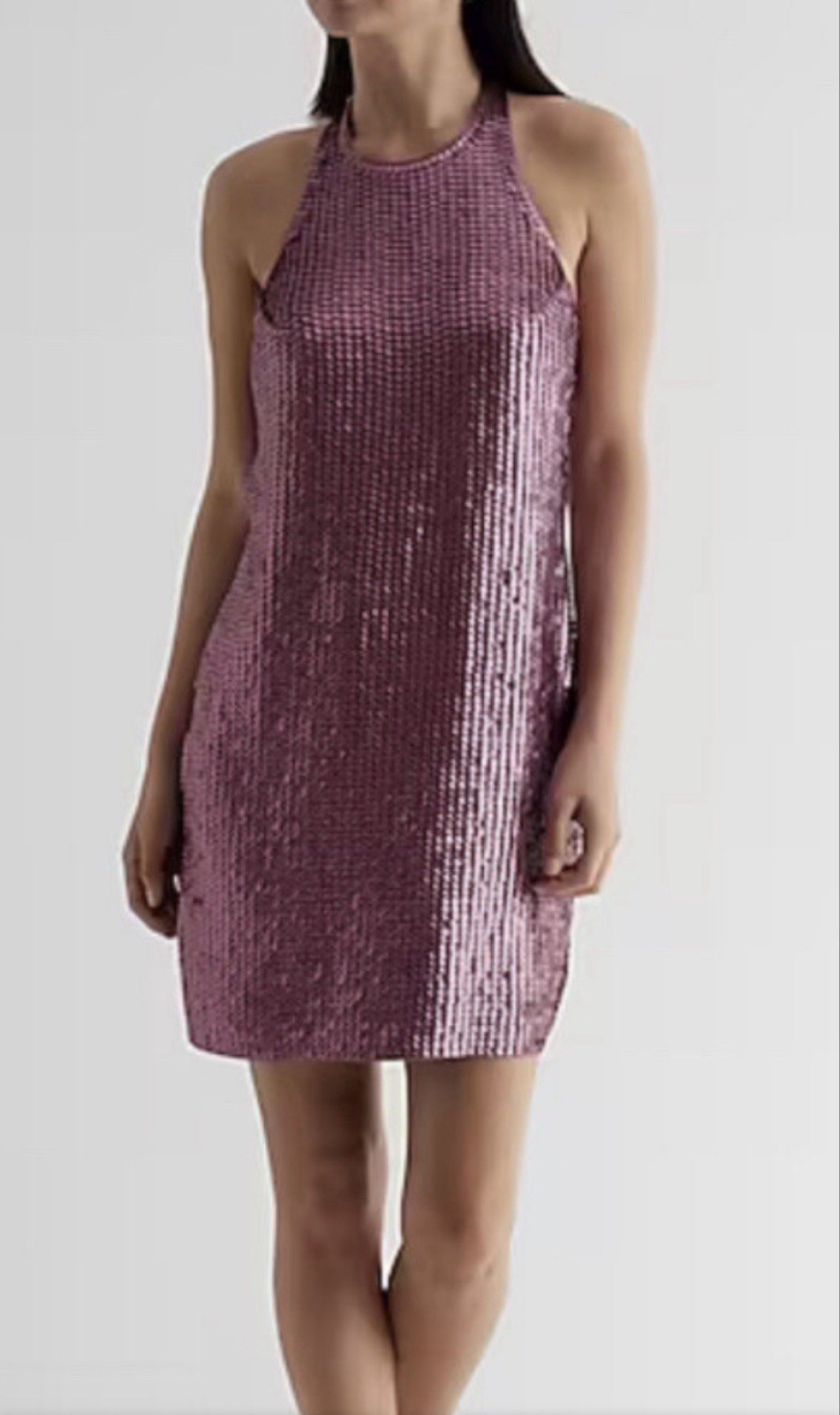 NWT LG Purple Sequin Backless Halter Mini Shift Cocktail Dress Mardis Gras LSU