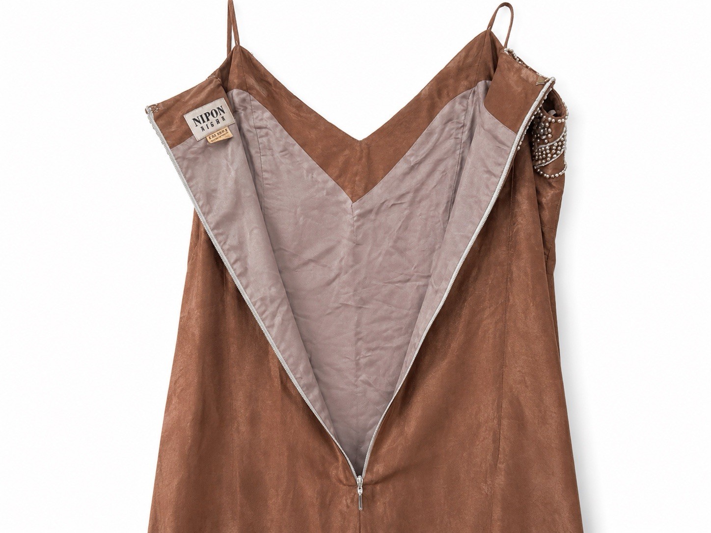 Vintage Nipon Night 100% Silk Beaded Slip Dress Y2K Bronze Brown Size 10