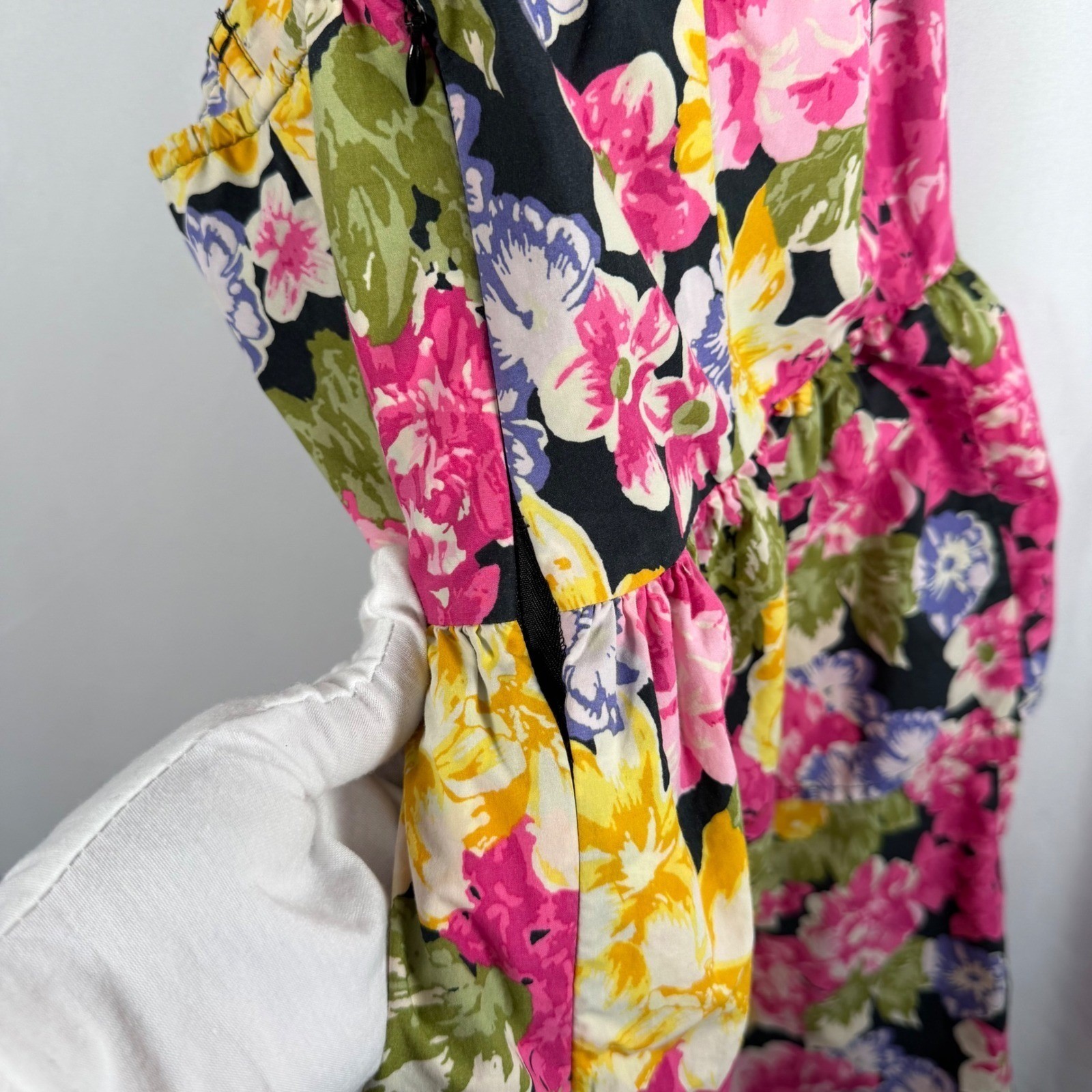Moda International Floral Halter Dress Cotton Tiered Peplum Retro Y2K Vtg Size 6