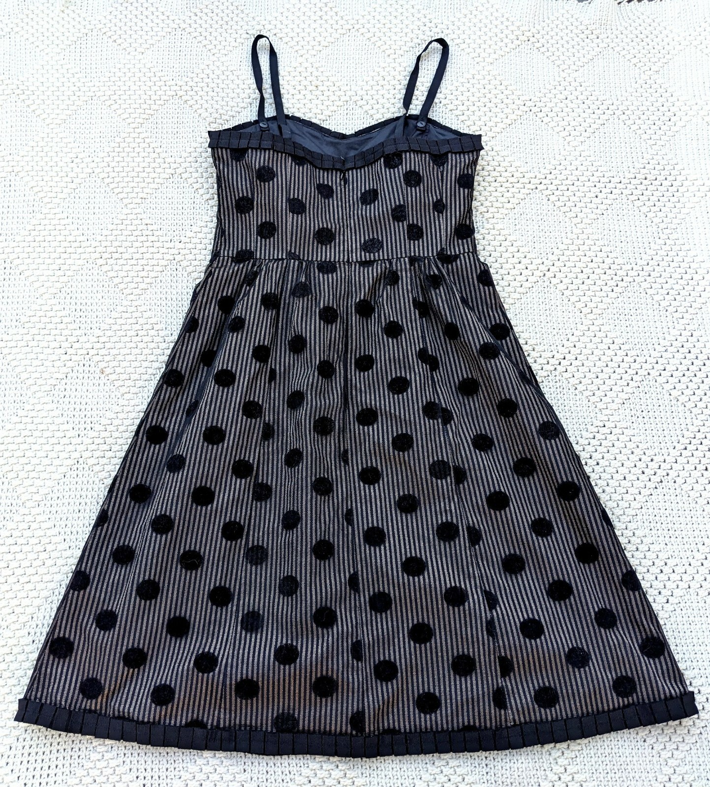Black beige striped polka dot tulle gothic steampunk rockabilly pin up dress S