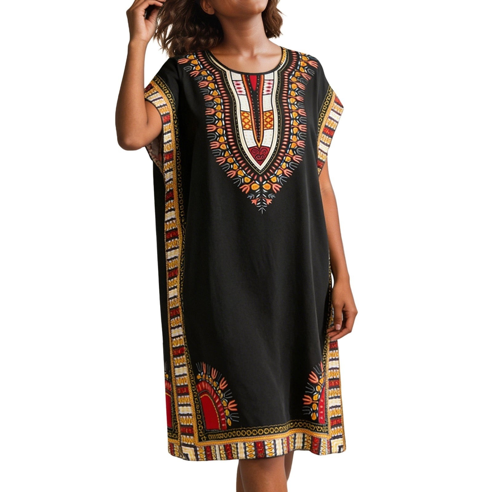 African Print Kaftan Dress Women One Size Fit All Long Tunic Kimono Polyester