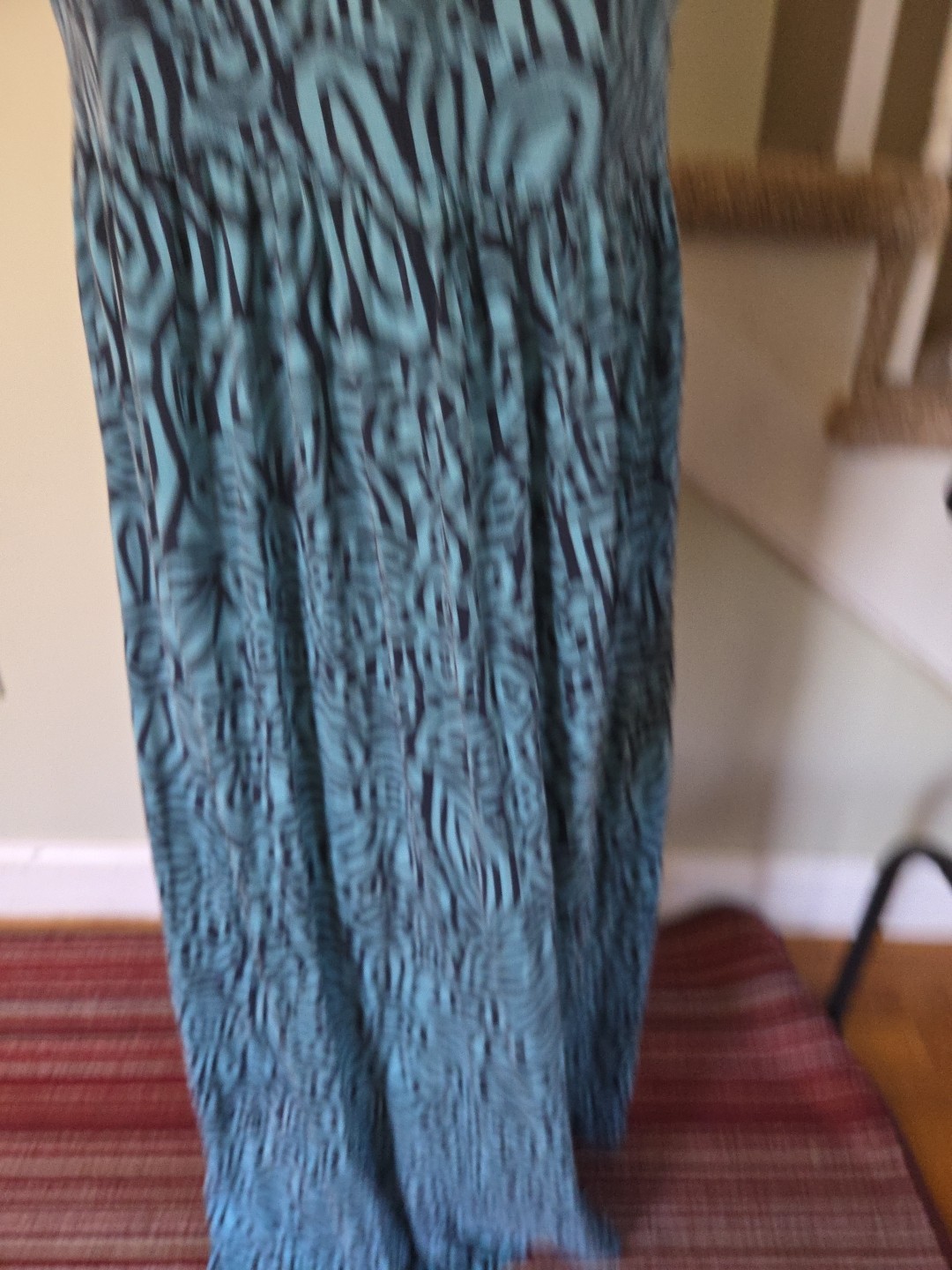 Ann Taylor Loft Turquoise and Black Geometric Patterned Maxi Dress, Size Small